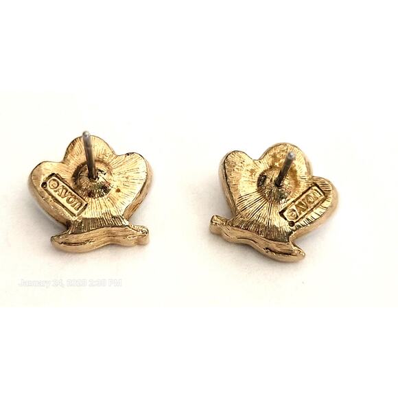 Signed Vintage Avon Earrings Gold Art Deco Gatsby Collection White Shell - Picture 5 of 6